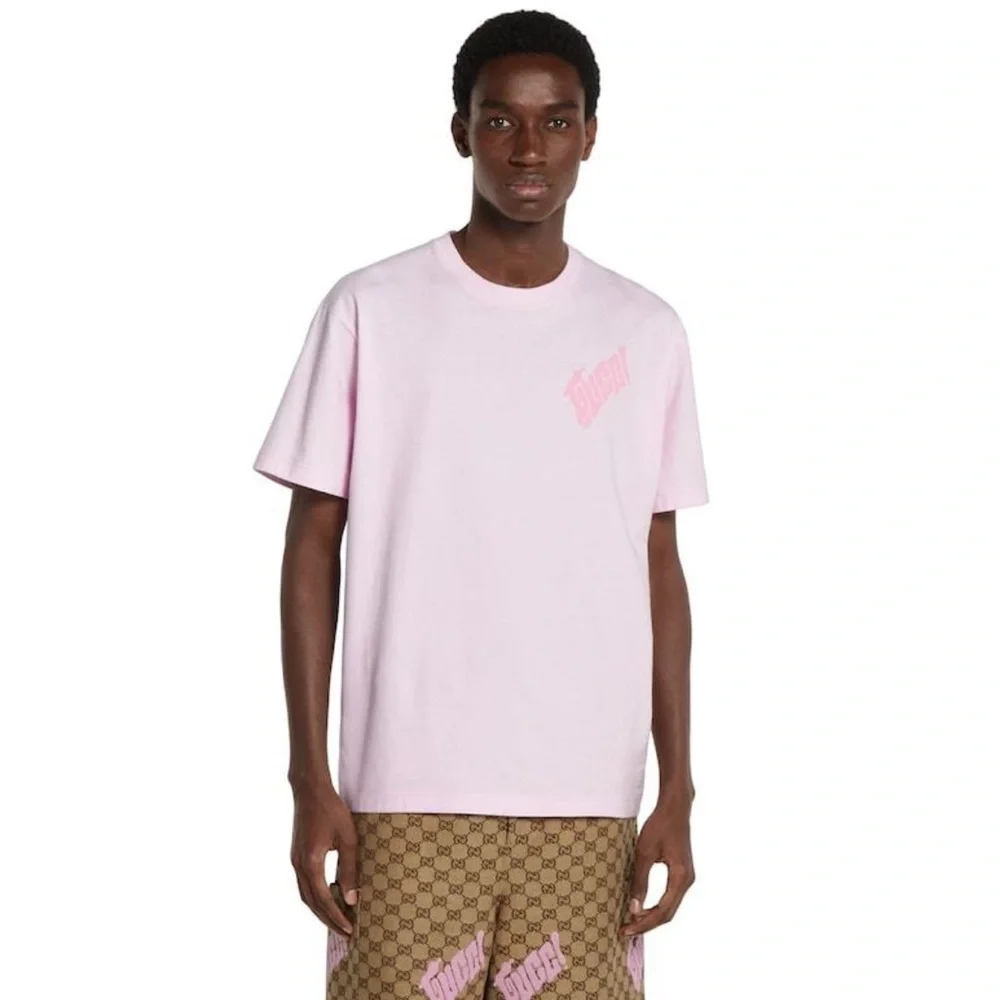 Gucci Logo Cotton Jersey Pink Mens T-shirt sz L